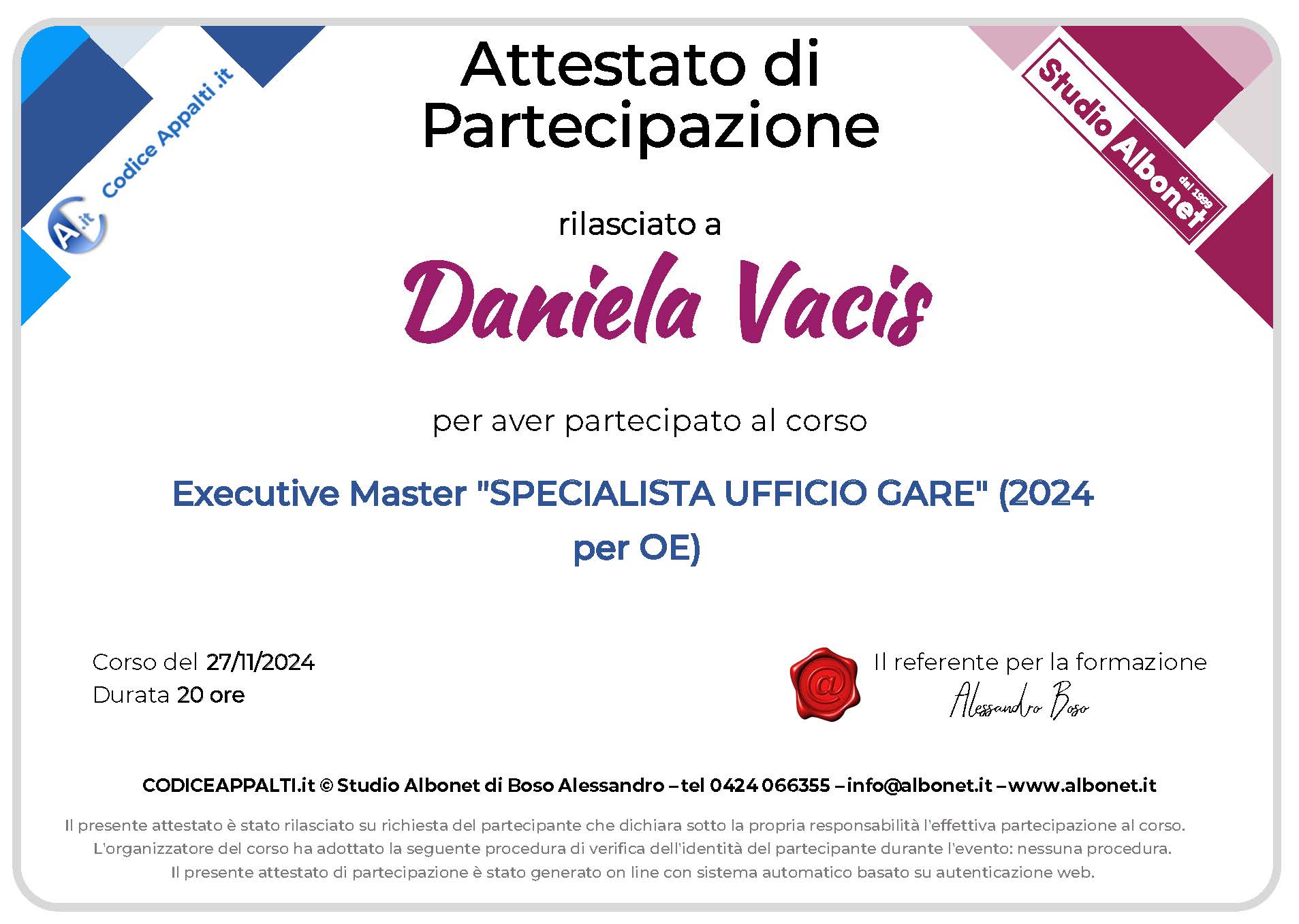 Attestato di Partecipazione