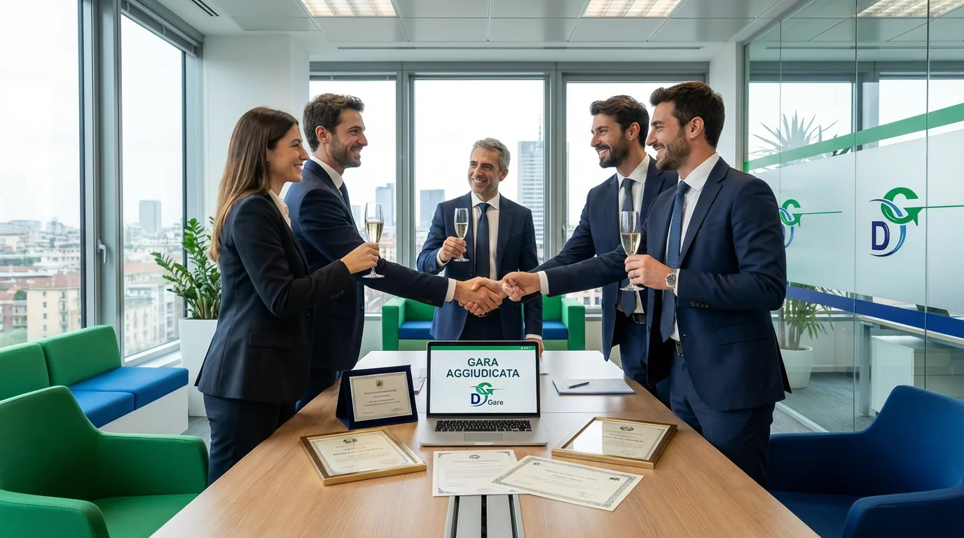 Team DG-GARE celebra vittoria gara d'appalto con cliente - consulenza gare pubbliche Torino